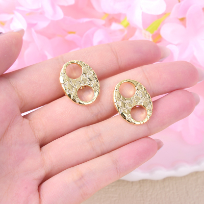 Nugget Puffed Mariner Stud Earrings Gold Plated Earrings