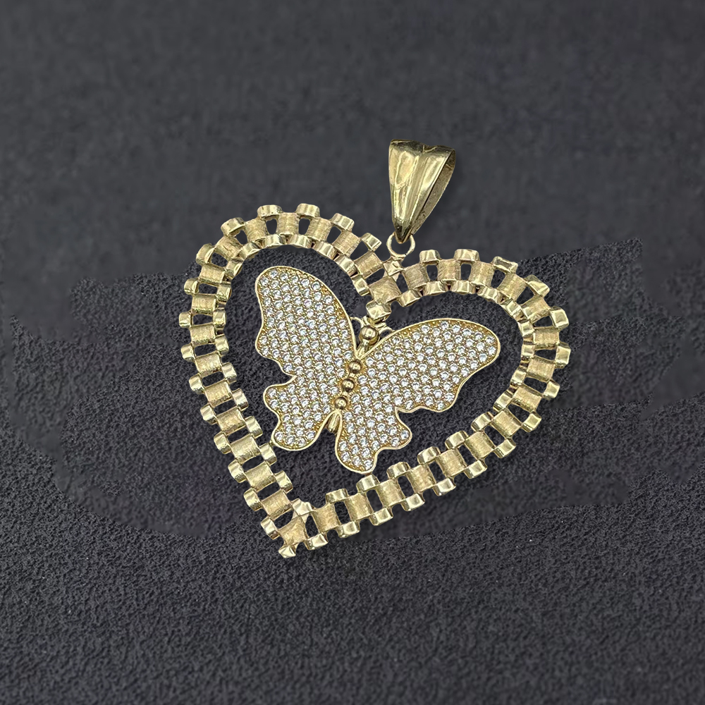 Heart Pendant With Butterfly Watch Band Chain Necklace