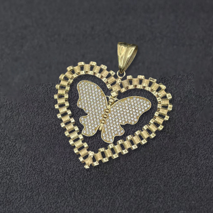 Heart Pendant With Butterfly Watch Band Chain Necklace