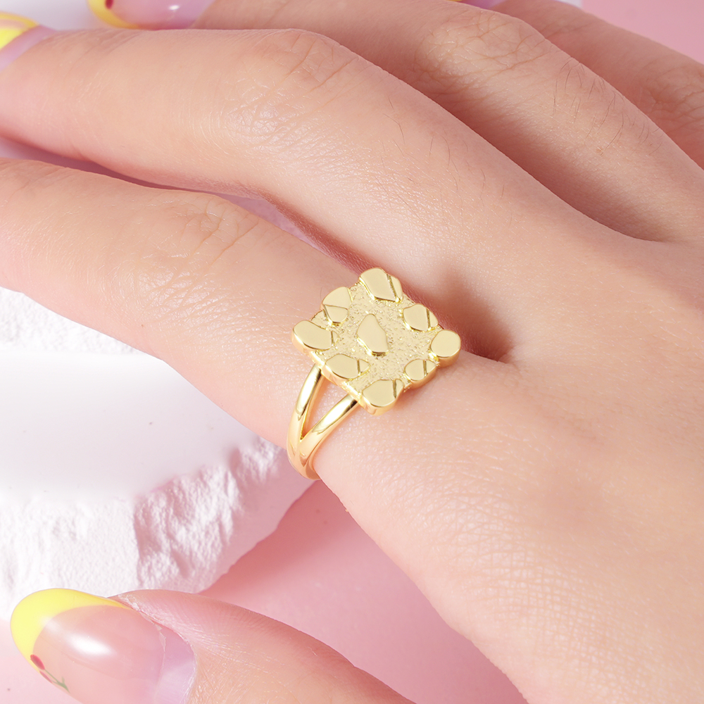 Vintage Nugget Diamond Cut Square Ring Custom Engraved Text