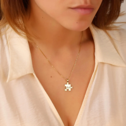 Personalized Puzzle Piece Pendant Necklace with Engraved Name