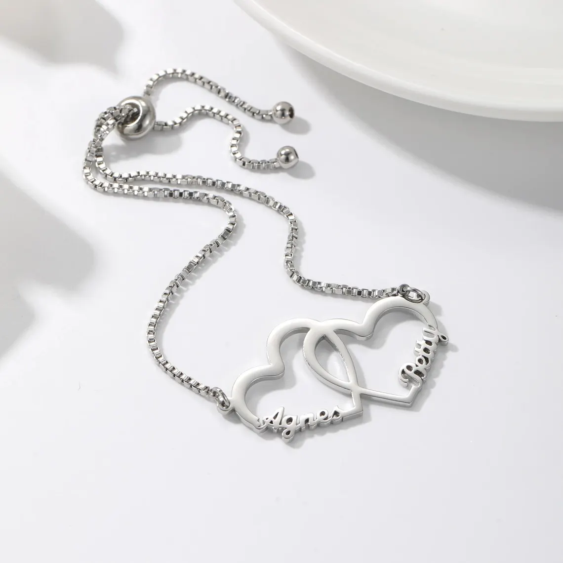 Personalized Couple Names Two Hearts Name Bracelet