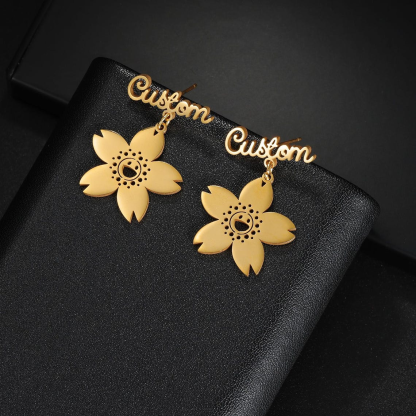 Custom Floral Cherry with Engraved Name Stud Earrings Dangle Earrings