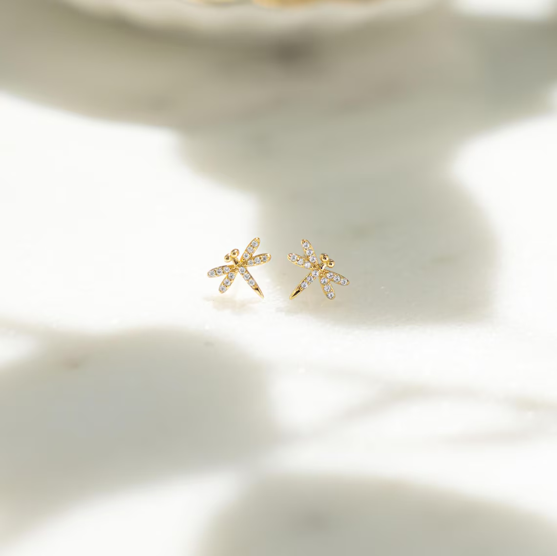 Woman Golden Zirconia Dragonfly Stud Earrings Gifts for Her