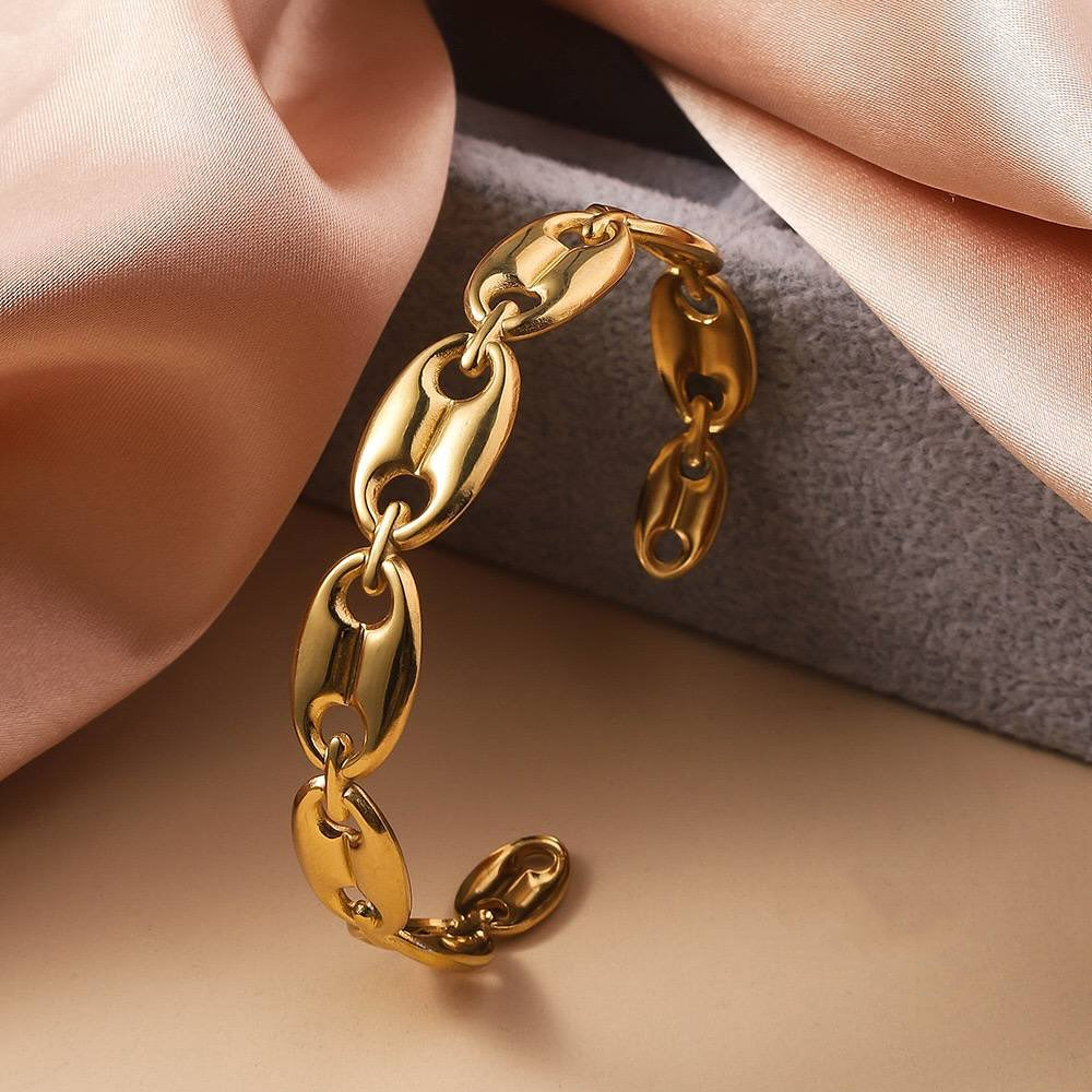 Puffed Mariner Anchor Chain Stainless Steel Bangle Bracelet