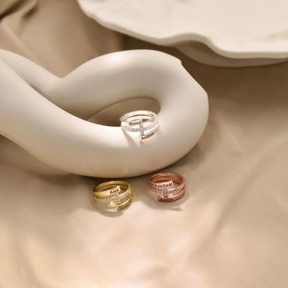 Zirconia Cross Two Names Promise Engagement Wedding Ring Couple Ring