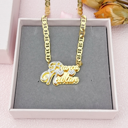 Two Hearts Two Tone Double Plate Couple Name Necklace