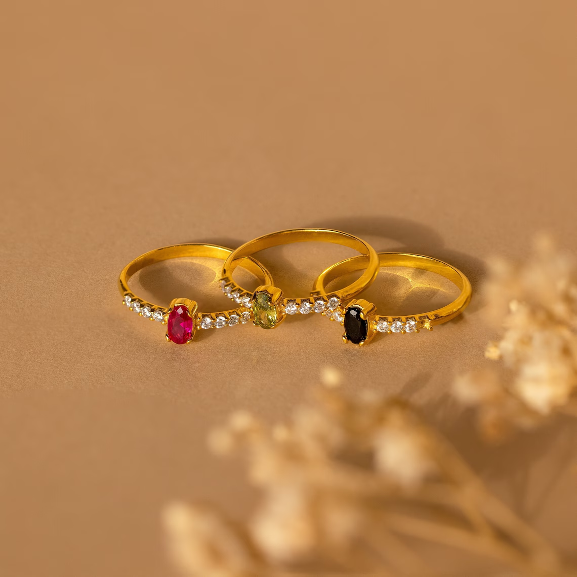 Custom Personalized Minimalist Zirconia Oval Birthstone Ring Gemstone Ring