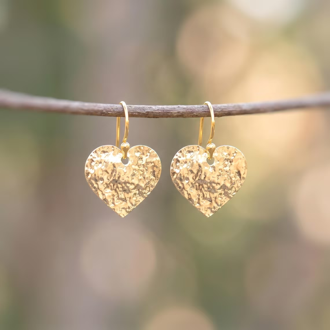 Gold Plated Nugget Heart Love Pendant Earrings