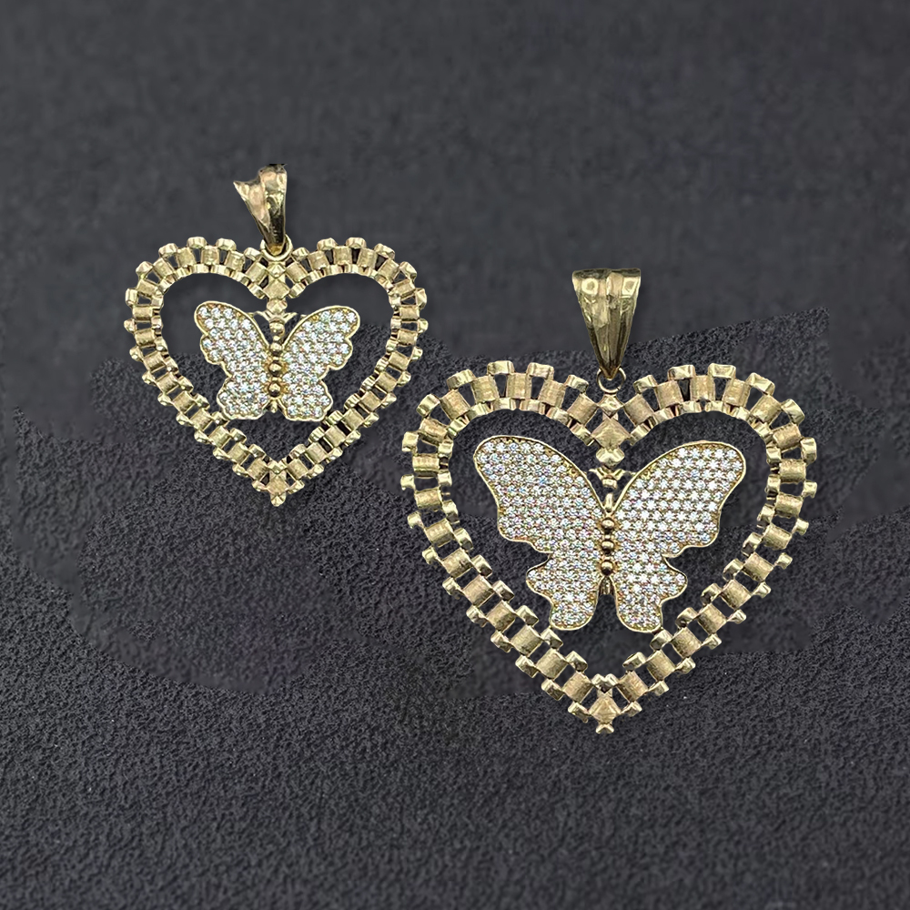 Heart Pendant With Butterfly Watch Band Chain Necklace