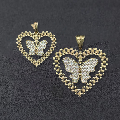 Heart Pendant With Butterfly Watch Band Chain Necklace