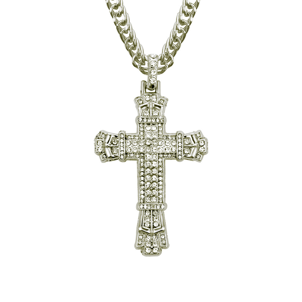 Vintage Zirconia Cross Pendant Necklace For Men Stainless Steel