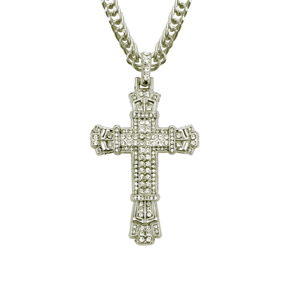 Vintage Zirconia Cross Pendant Necklace For Men Stainless Steel
