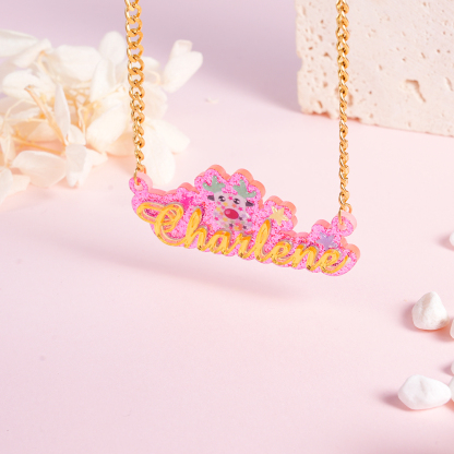 Personalized Acrylic Cuban Chain Cartoon Elk Name Necklace 