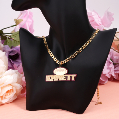 Personalized Gold Plated Acrylic American Football Necklace with Nameplate