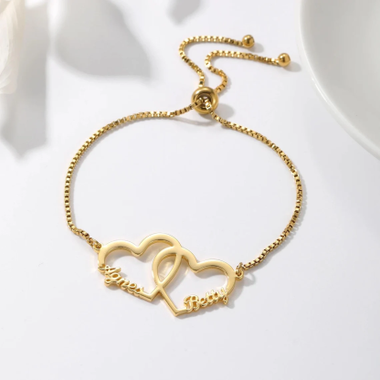 Personalized Couple Names Two Hearts Name Bracelet