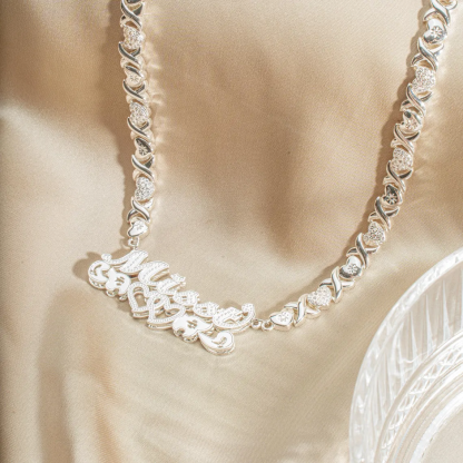 Heart XOXO Chain Double Layer Two Hearts Custom Name Necklace