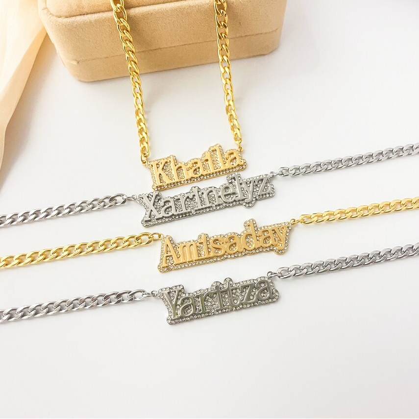 Street Style Diamond Bling Custom Name Necklace