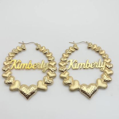 Customized Gold Plated Heart Hoop Earrings with Nameplate