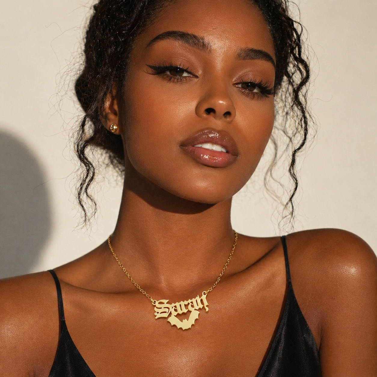 Personalized Old English Bat Name Necklace