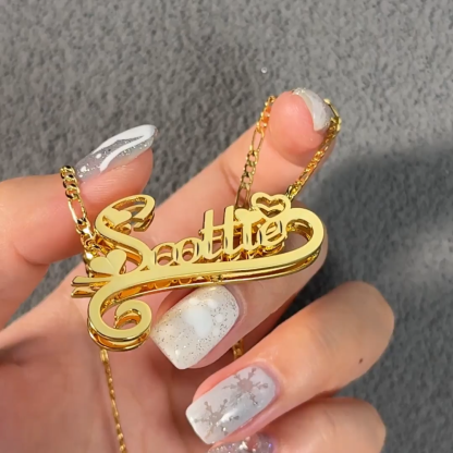 Double Plate Personalized Nameplate 3D Necklace With Heart Valentine's Day Gift