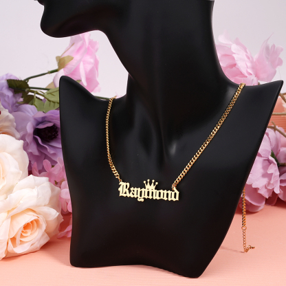 Old English Personalized Custom Copper Crown Name Necklace