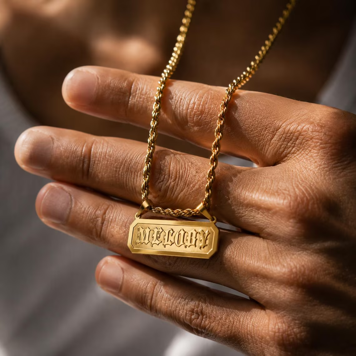 Custom Old English Font Bar Necklace Rope Chain