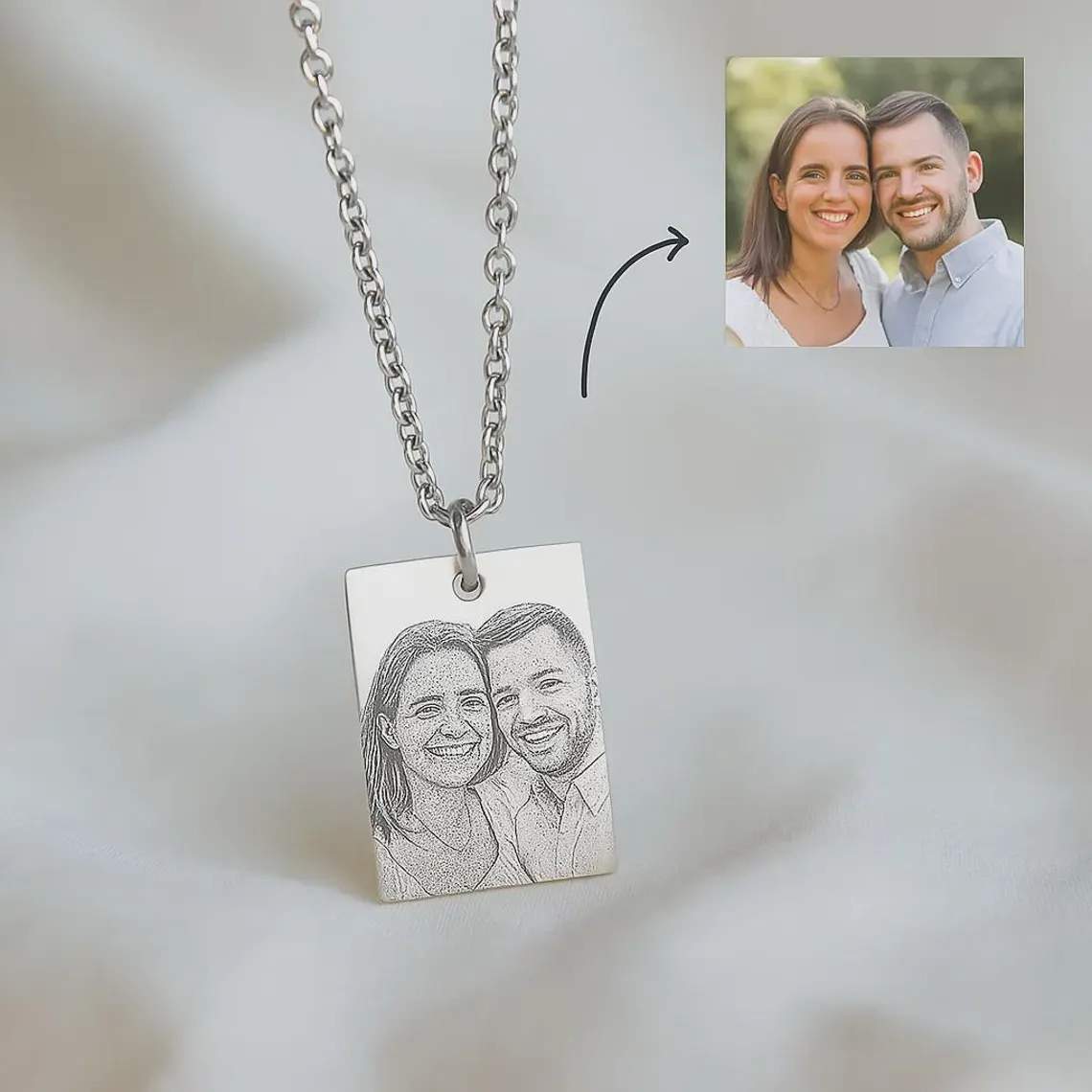 Custom Picture Photo Engraved Necklace with Back Text