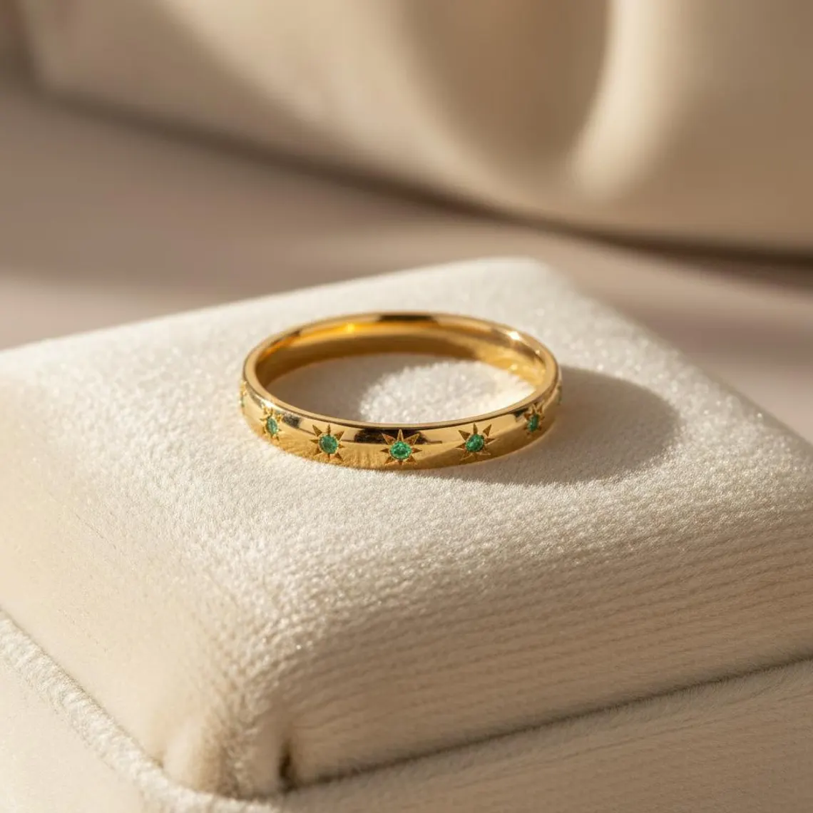 Gold Plated Starburst Band Ring with Birthstone