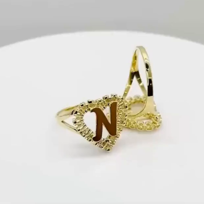 Gear Shape Heart Love Personalized Initial Letter Ring