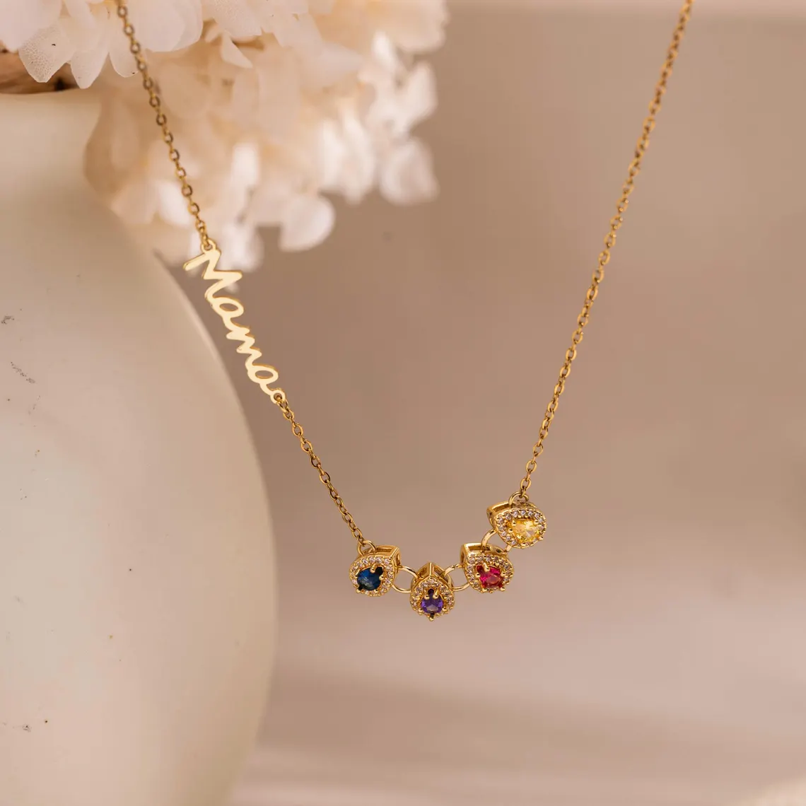 Personalized Name Birthstones Necklace Gifts For Mom