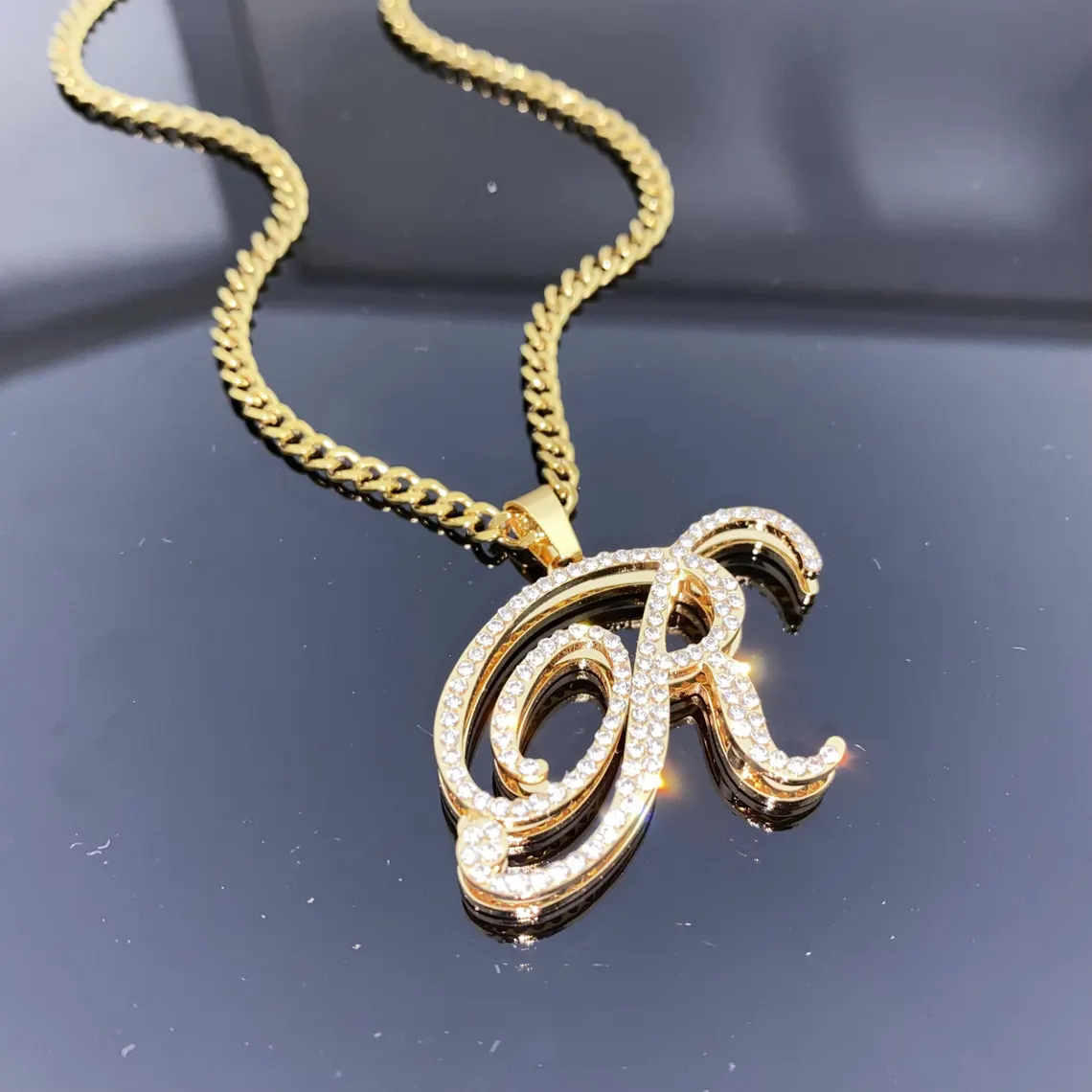Customized Doubla Layer Zirconia Initial Pendant Necklace