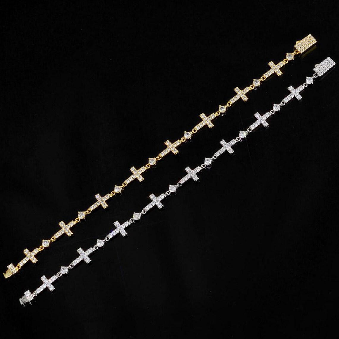 Hip Hop Style Cz Diamond Iced Out Jesus Cross Link Bracelet