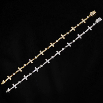 Hip Hop Style Cz Diamond Iced Out Jesus Cross Link Bracelet