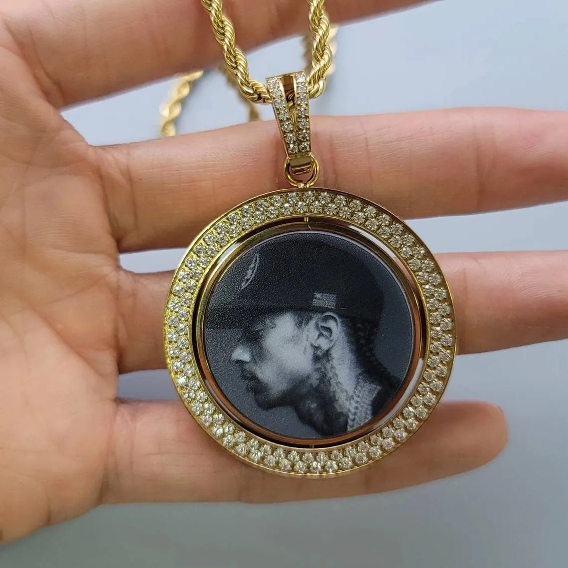 Custom Diamond Round Photo Necklace