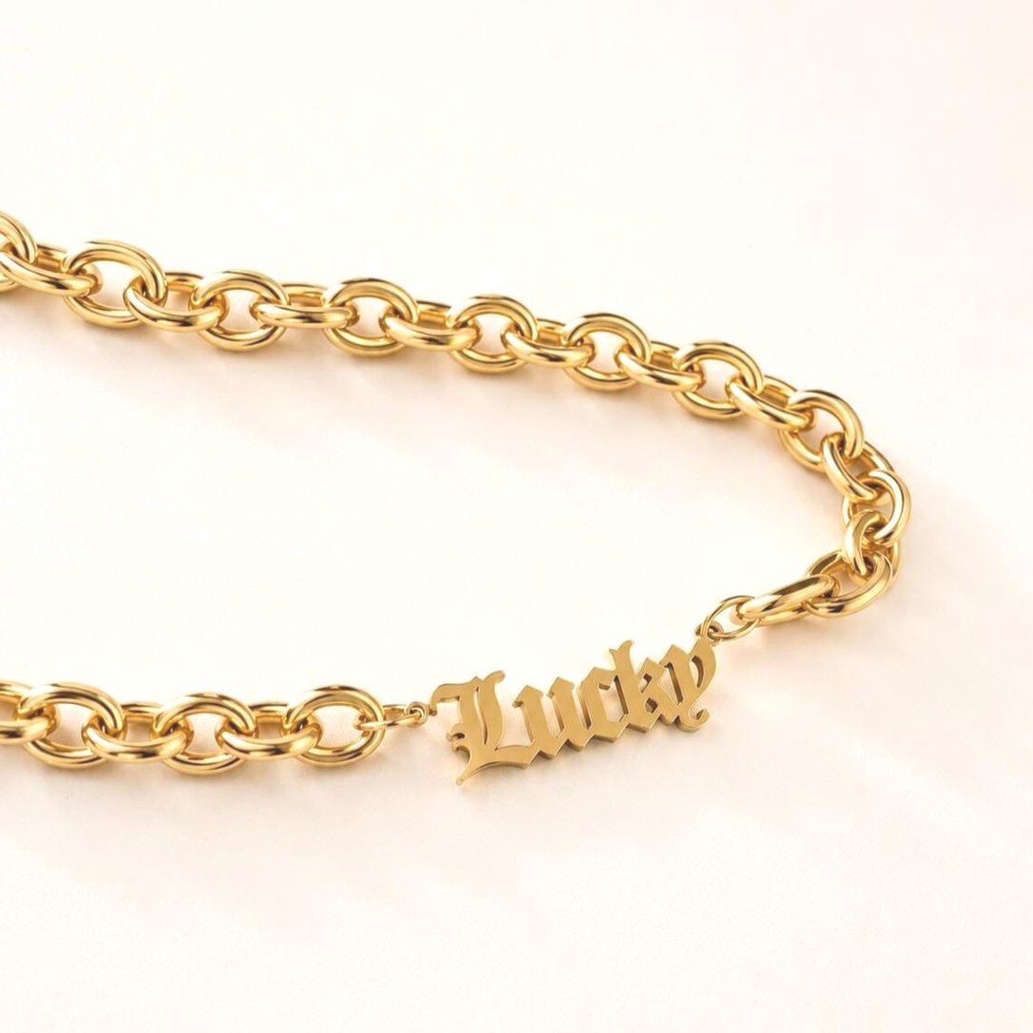 Old English Nameplate Personalized Necklace Gold Chain