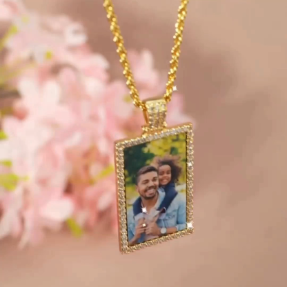 Square Pendant Personalized Custom Text Photo Necklace Gold Plated