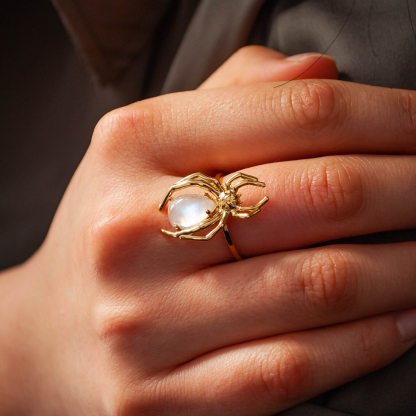 Custom Pear Birthstone Spider Gemstone Ring Halloween