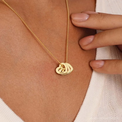 Custom 1-4 Birthstone Hearts Engraved Name Family Necklace
