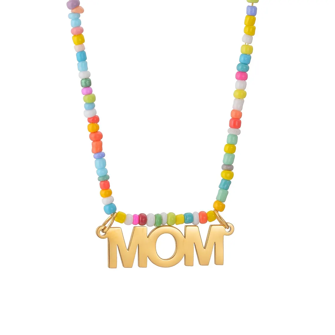 Gold Plated Personalized Nameplate Pendant Colorful Beaded Necklace