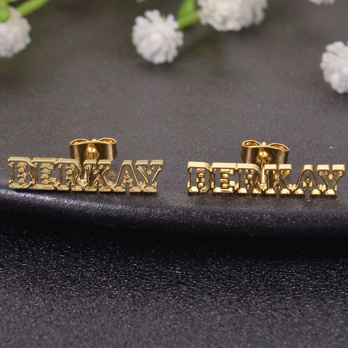 Personalized Hollow Cutout Bold Name Letter Stud Earrings