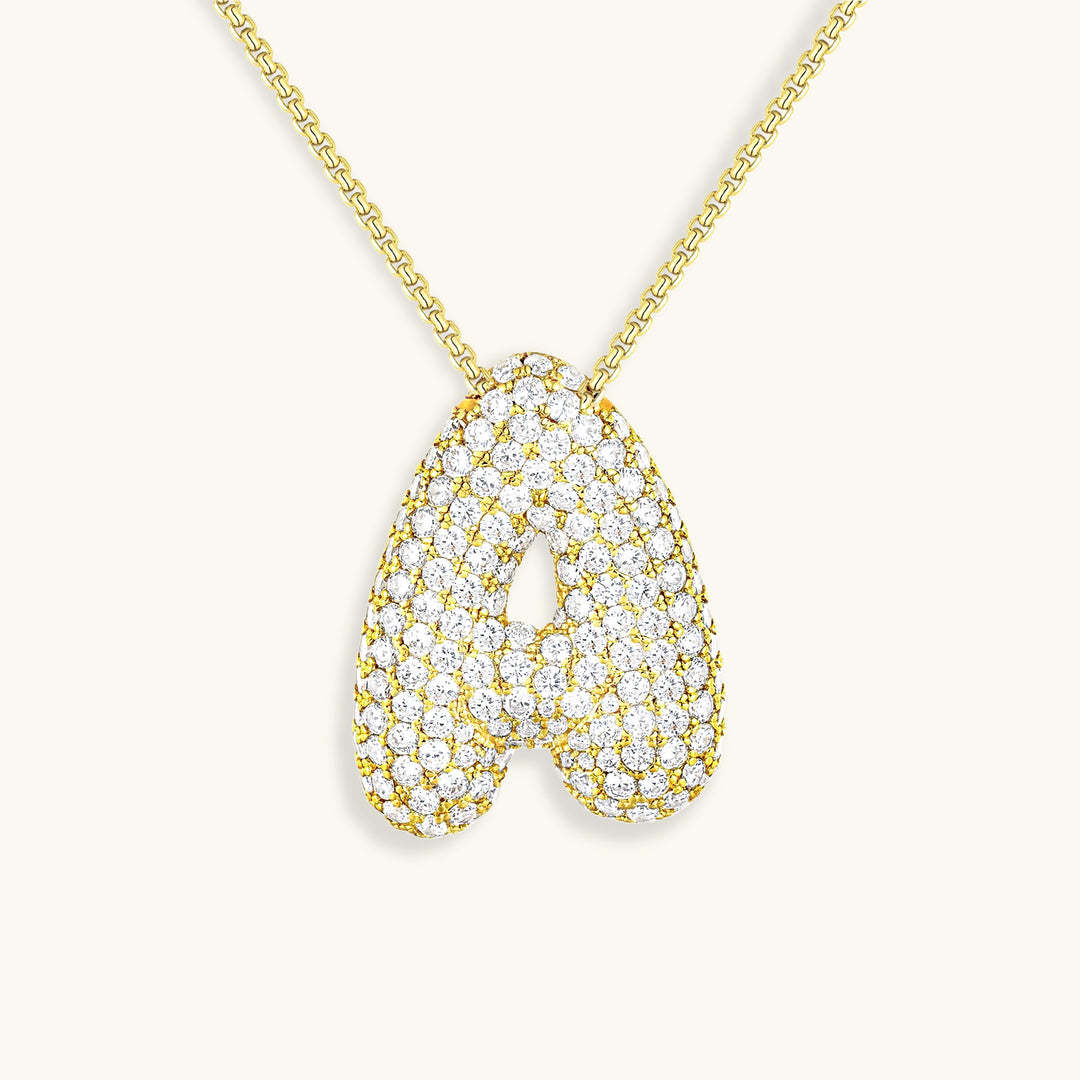 Bubble Initial Diamond Necklace Custom Letter Necklace
