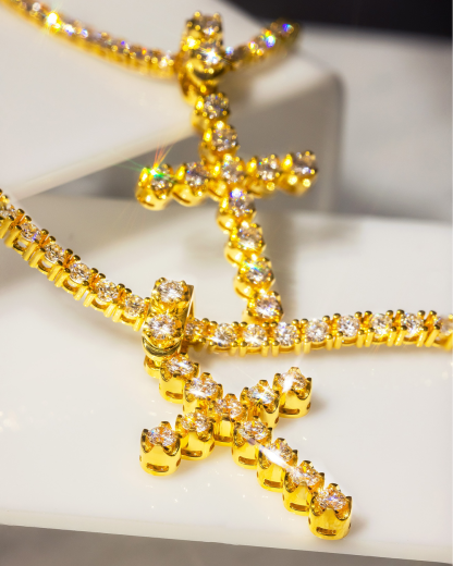 Tennis Chain Zircon Cross Necklace Christian Jewelry