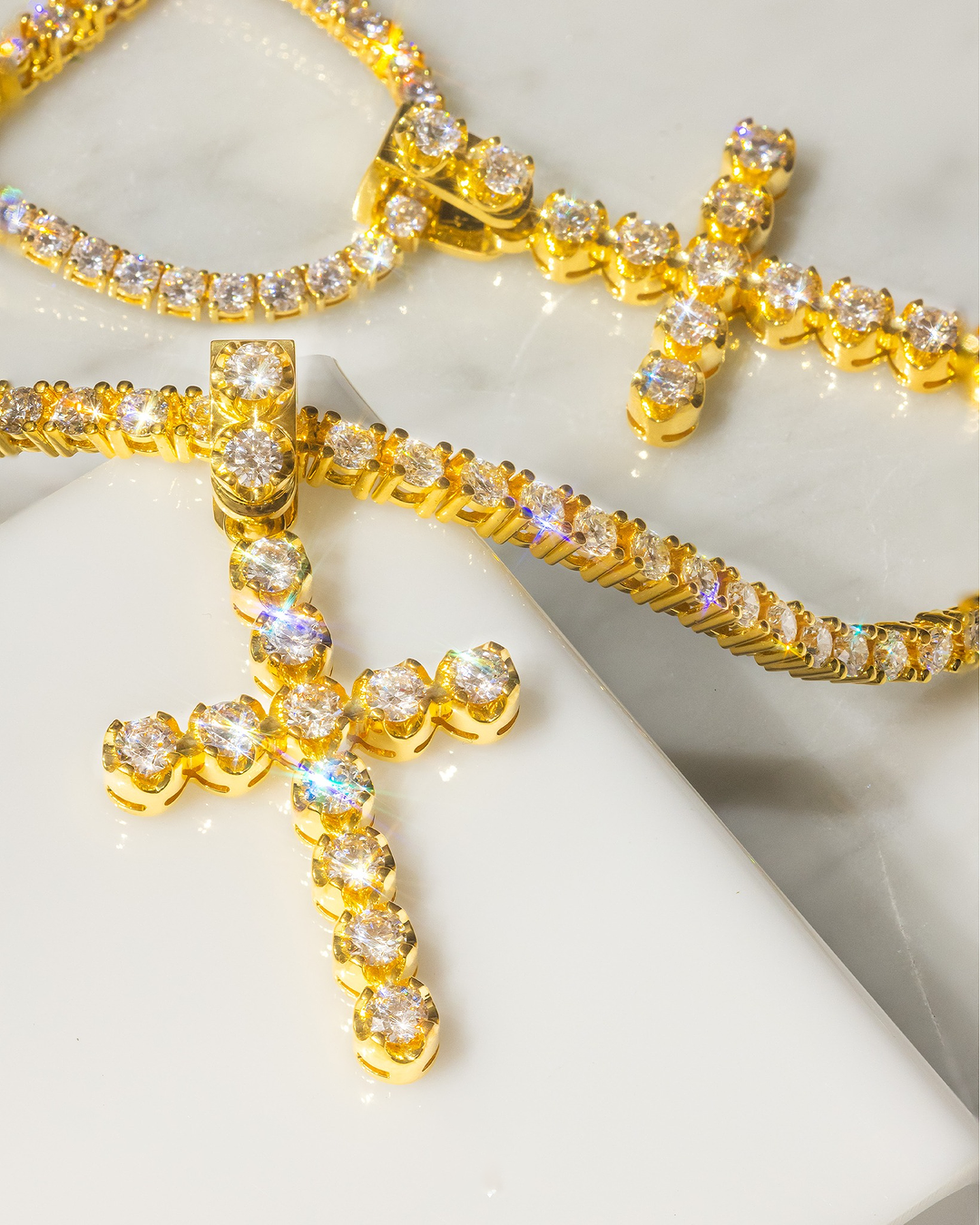 Tennis Chain Zircon Cross Necklace Christian Jewelry