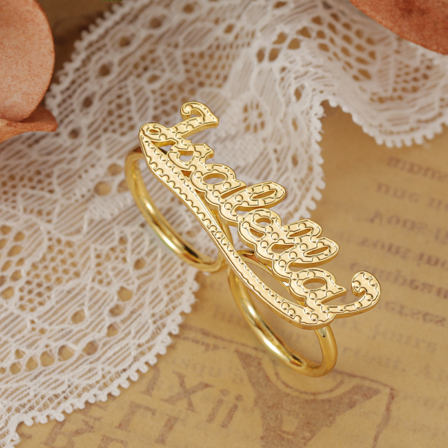 Two Finger Ring Personalized Gold Plated Name Ring