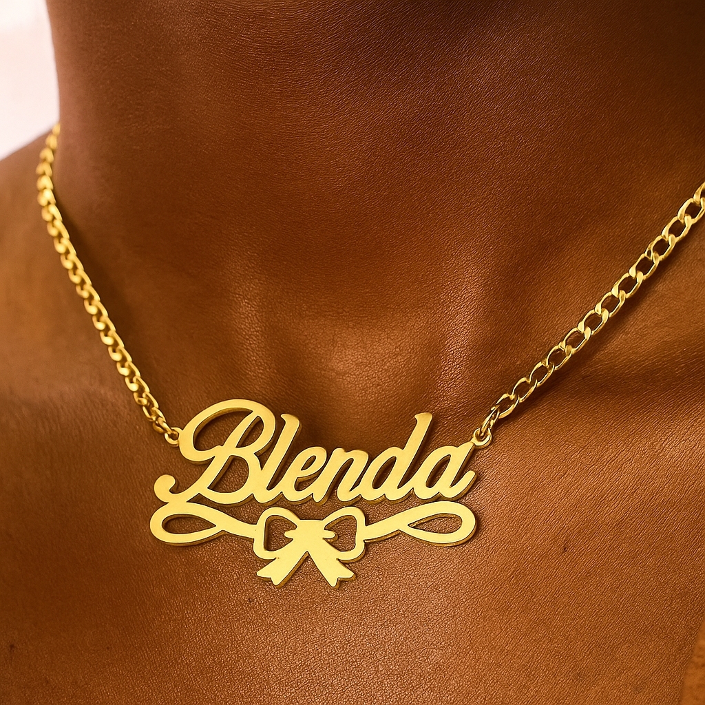 Personalized Gold Plated Bowtie Nameplate Necklace For Girls
