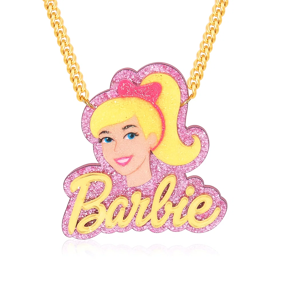 Barbie Hook Pink Acrylic Personalized Name Necklace