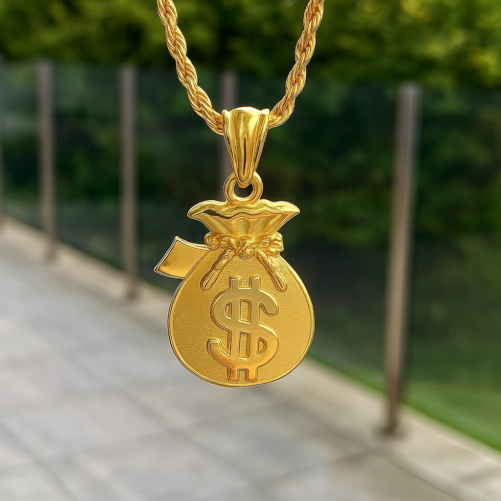 Gold Plated Dollar Money Bag Design Pendant Necklace