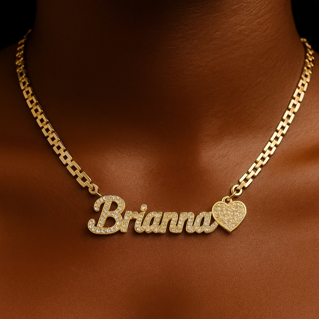 6.5 mm Rx Chain Zirconia Heart Nameplate Custom Necklace