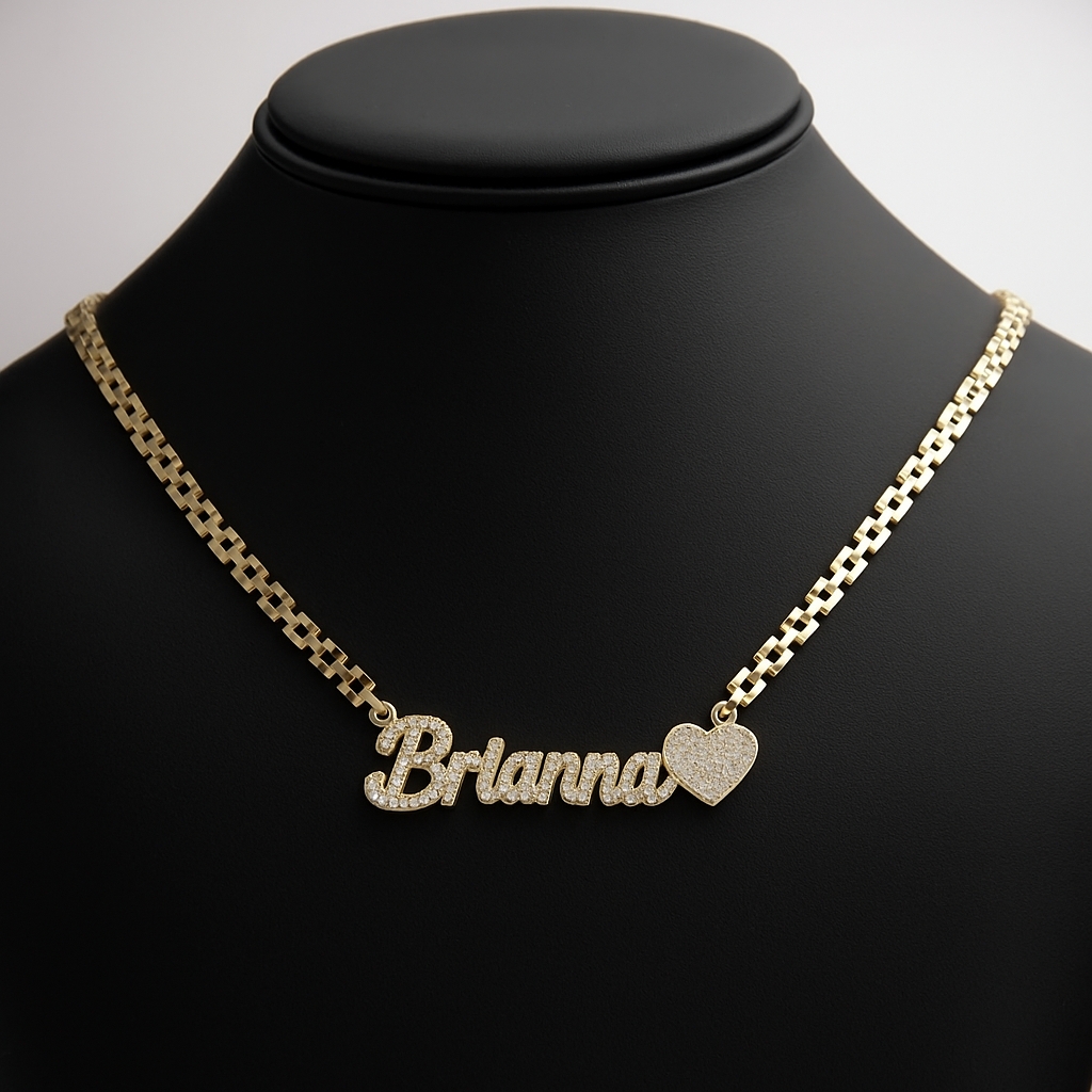 6.5 mm Rx Chain Zirconia Heart Nameplate Custom Necklace